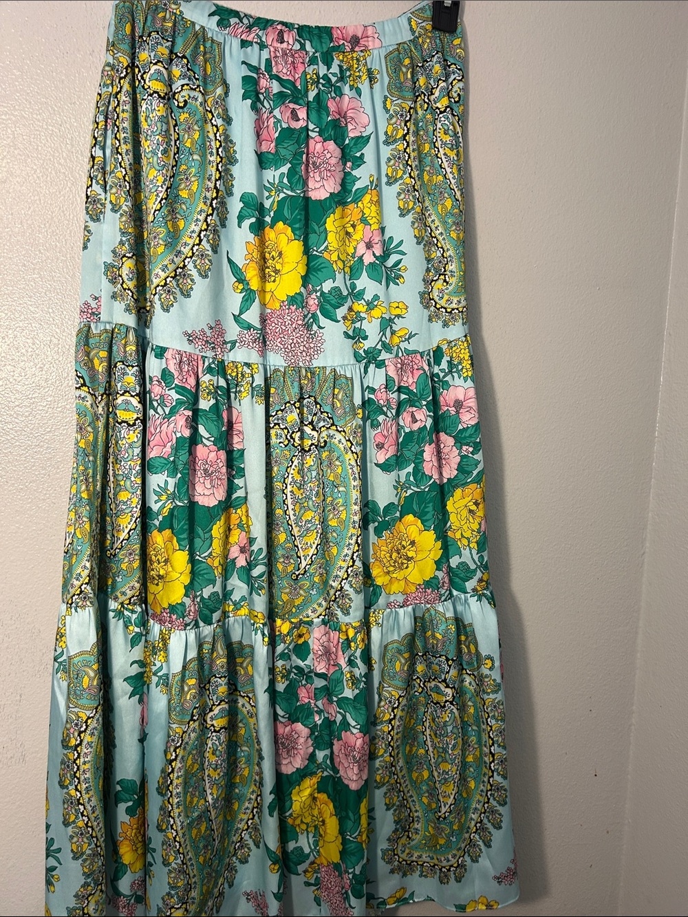 Kobi Halperin Floral Paisley Tiered Maxi Skirt Aqua Boho - Picture 7 of 15